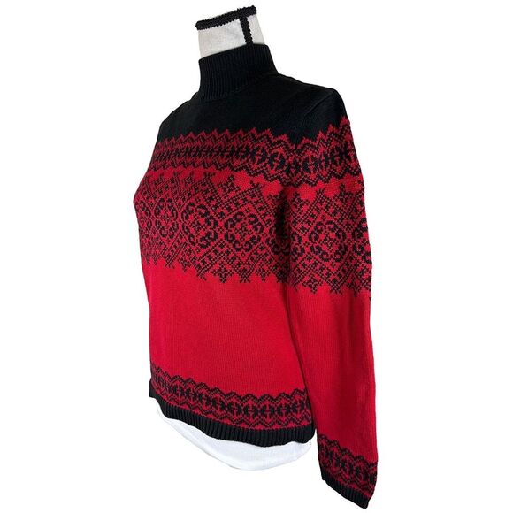 Vintage Talbots Red and Black Nordic Mock Neck Sweater - Picture 5 of 6